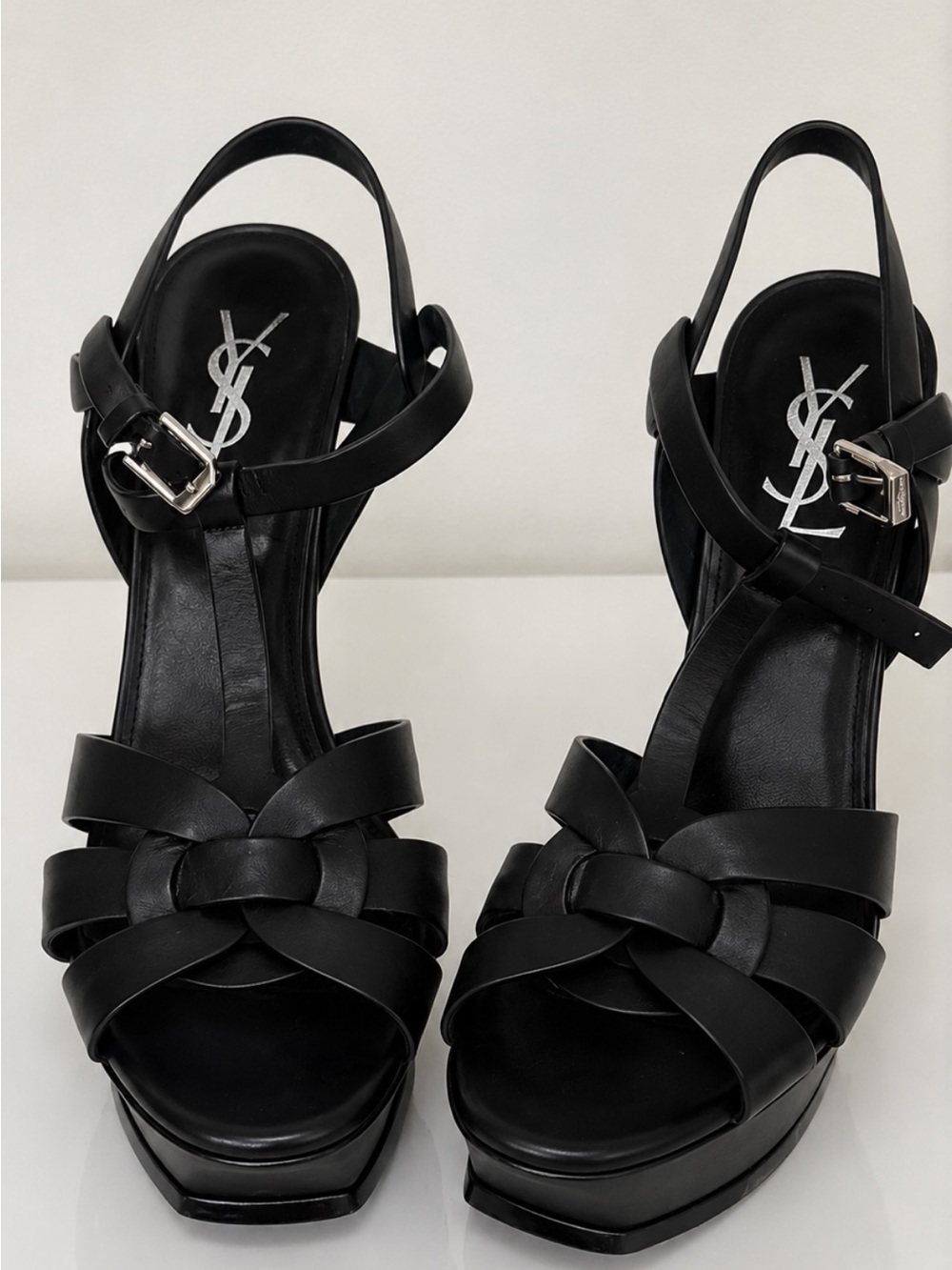 Saint Laurent Black Leather Knotted Platform Sandals